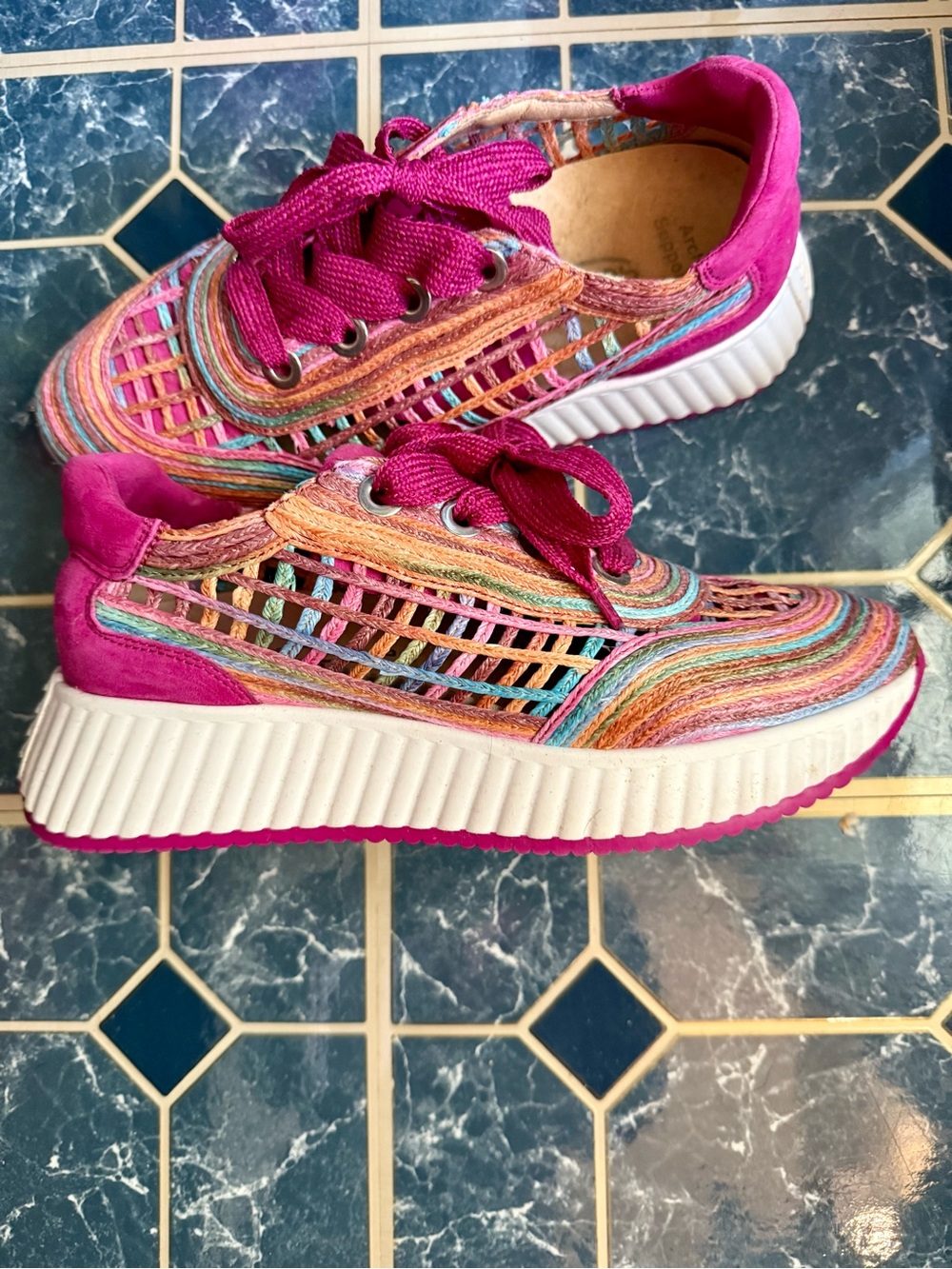 Multicolor Woven Lace-Up Sneakers - Pink Accent - Picture 2 of 8